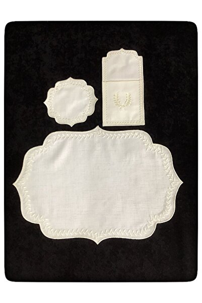 ÇeyizHan CHEYIZHAN 18 قطعة - طقم تقديم أمريكي من الكتان المطرز والمزجج