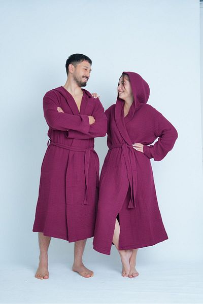Natural Halat de baie unisex din muselină cu 4 straturi - cu glugă