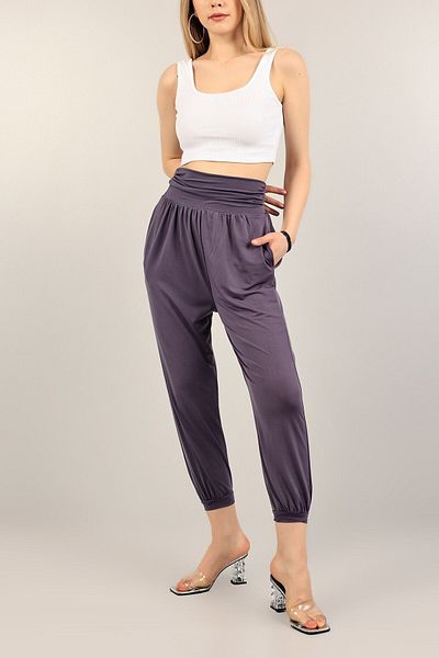 NKTCOLLECTİON Women's Purple Pocket Wrinkle-Free Sandy Fabric Shalwar Trousers