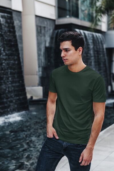 OXVİN Ανδρικό βαμβακερό μπλουζάκι με λαιμόκοψη με κανονική εφαρμογή - Άνετη εφαρμογή