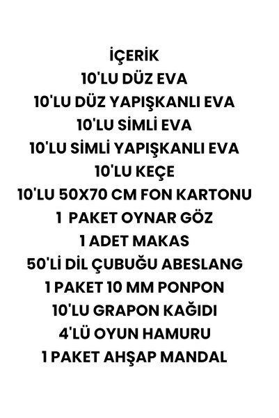 SEYFİKİRTASİYE okul etkinlik seti , anaokul etkinlik malzemeleri eva keçe makas fon kartonu yapıştırıcı oyun hamur