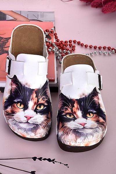 azizsahinshoes 3053 Μοντέλο Ανατομικές Παντόφλες με μοτίβο Noble Cat
