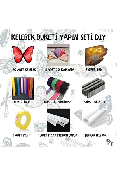BYSHOPPİNG Kelebek Buket Yapım Seti - Kelebek Buket İçin Gereken Tüm Malzemel...
