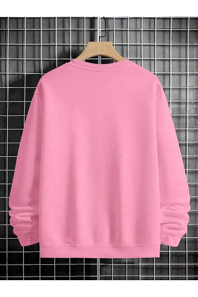 Wish BF Men's Pink Fleece Los Angeles Printed Oversize Sweatshirt - Crew Neck