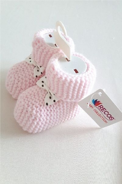 Recos 0-6 Months Pink Baby Booties Knitted