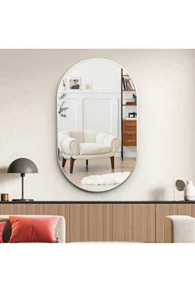 CG HOME Alfa Dekoratif Ayna Duvar Aynası Konsol Aynası Mdf Elips Ayna Beyaz Ç...