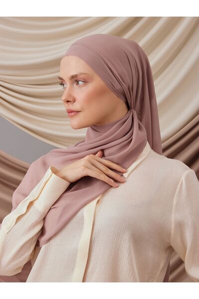 Femple Modest Şal de lux din şifon trandafir pastel - cu bonetă, hijab 170x65cm