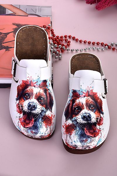 azizsahinshoes 3057 Μοντέλο Ανατομικές Παντόφλες - Happy Puppy Pattern
