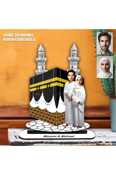 MK Kişiye Özel Kabe Önünde Evli Çift Tasarımlı Karikatür Ahşap Biblo, Islami ...