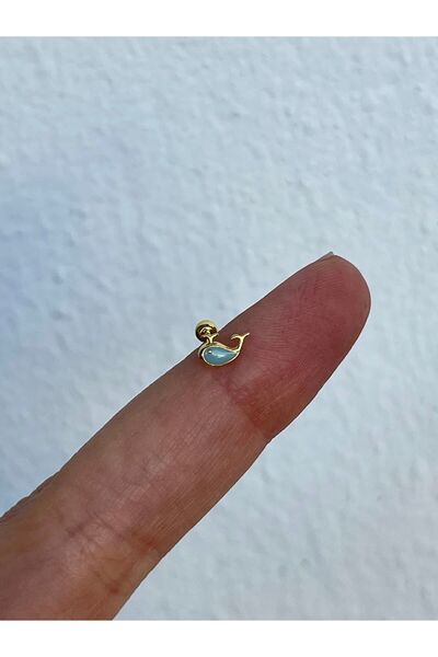 ds denizden silver Tekli Gümüş Mineli Balina Piercing - 1 Adet