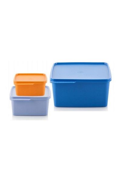Tupperware Square Storage Container 3-Piece 500-1.2-2.5 Lt Multi-Purpose Color Box