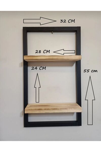 ZMB Ahşap siyah çerçeveli 2 katlı raf çiçeklik duvar süsü balkon ev dekor rafı