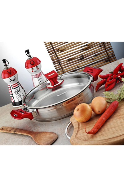 Hascevher Yaprak Çelik Karnıyarık Tencere 24x6 cm - Cam Kapaklı