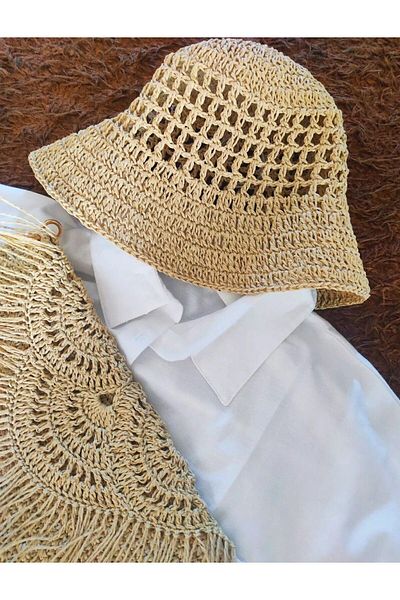 ÖZLEM HANDMADE Straw Bouquet Hat - HAND KNITTED