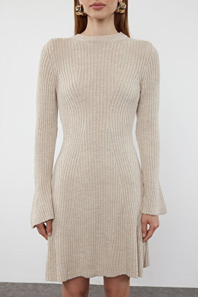 Trendyol Collection Πέτρινο Μίνι Πλεκτό Φόρεμα Α-γραμμής Μορφής TWOAW25EL00030