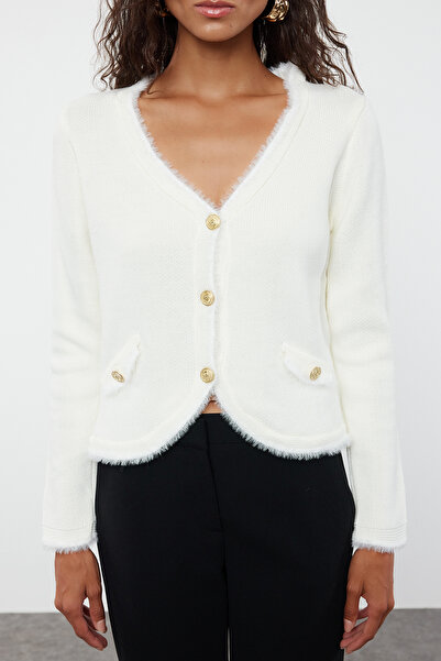 Trendyol Collection Ecru Button Detailed Feathered Soft Textured Knitwear Cardigan Twoaw25Hi00105
