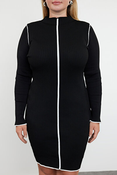 Trendyol Curve Plus Size Black Corded Knitwear Dress - Tbbaw25Ah00009
