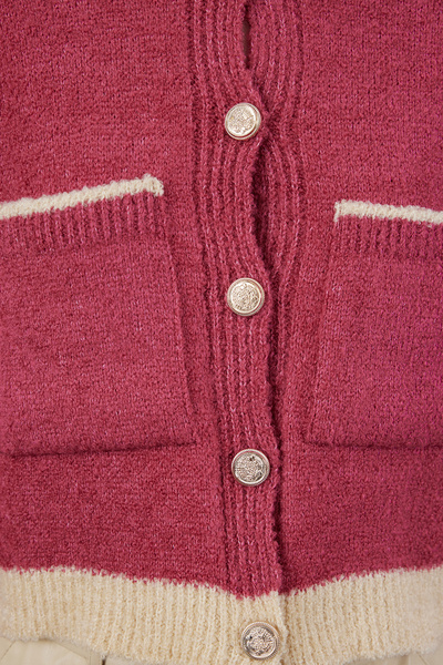 Trendyol Collection Polo Neck Pink Knitwear Cardigan - Coat Look Boucle Twoaw25Hi00077