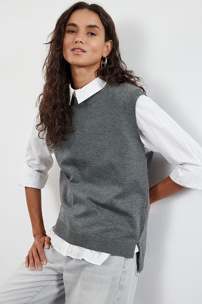 Trendyol Collection Wide Fit Crew Neck antracit kötöttáru pulóverek - TWOAW25SV00005