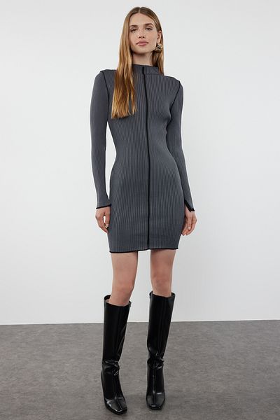 Trendyol Collection Színes mini kötöttáru ruha - barna, sztreccs TWOAW24EL00041
