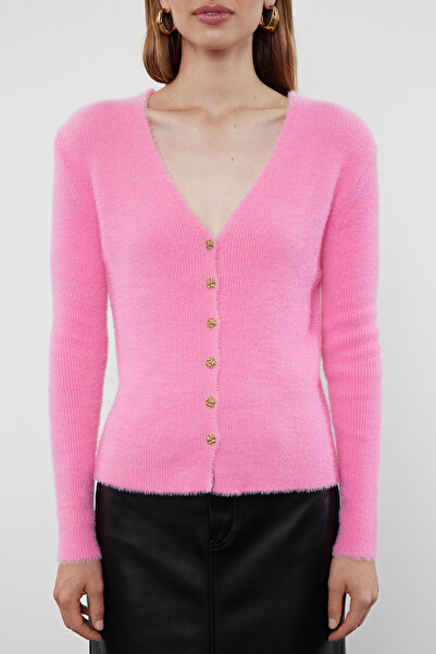 Trendyol Collection V-Neck Pink Knitwear Cardigan - TWOAW25HI00171