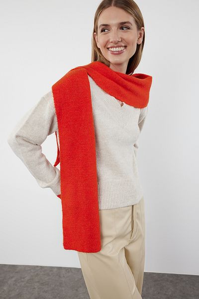 Trendyol Collection Weich strukturierter beige Strickpullover – mit Schal, TWOAW25KZ00205