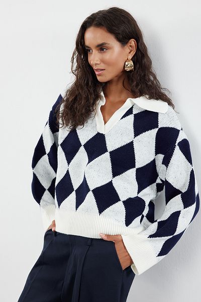 Trendyol Collection Wide Fit Ecru Patterned Soft Knitwear Sweater - Twoaw23Kz00904
