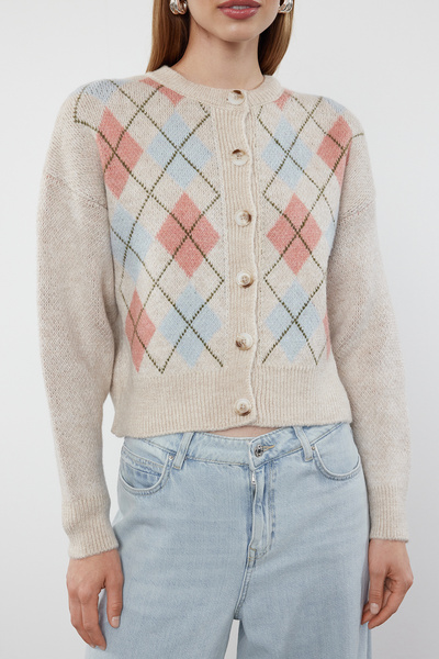 Trendyol Collection Diamond Patterned Soft Textured Knitwear Cardigan - Jacket Look Twoaw25Hi00022