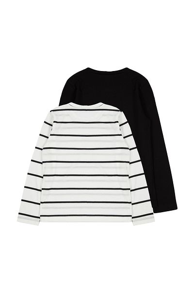 TRENDYOLKIDS Unisex černé pruhované bavlněné tričko, sada 2 kusů – Tkdaw25Ts00000