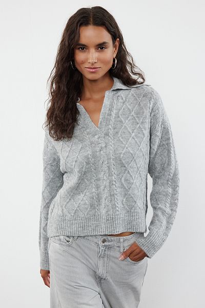 Trendyol Collection Gray Soft Knitwear Sweater - Thick Knitted Detail TWOAW24KZ00673