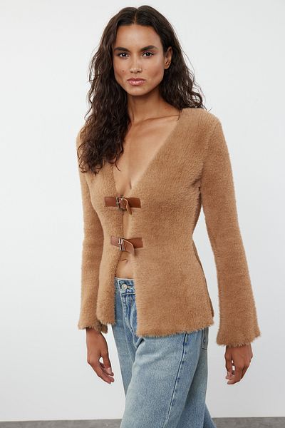 Trendyol Collection Nerzfarbener Pelzstrick-Cardigan – TWOAW25HI00112