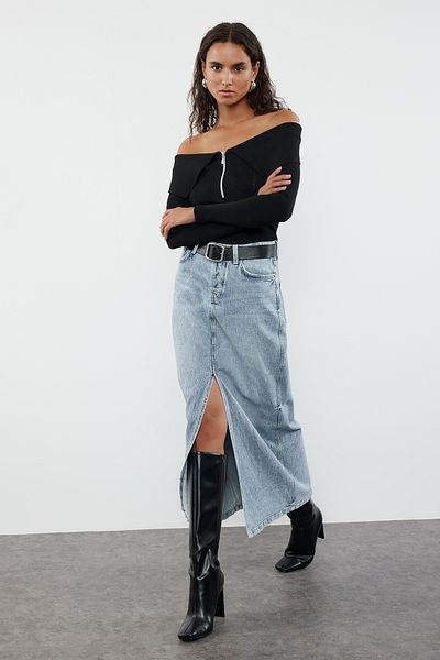 Trendyol Collection Turndown Collar Black Knitwear Sweater - TWOAW25KZ00134
