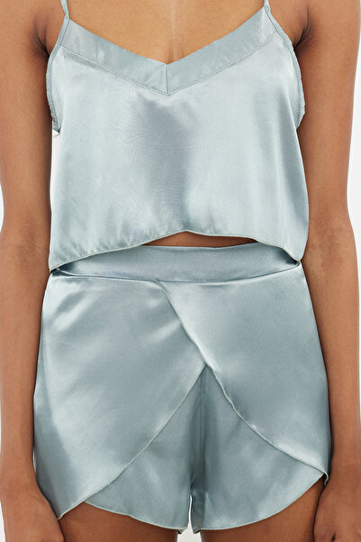 Trendyol Collection Mint Satin Rope Suspender Shorts Woven Pajamas Set Thmss23Pt00097