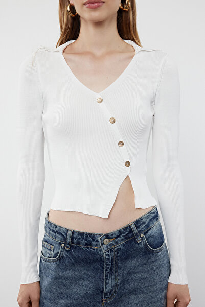 Trendyol Collection Polo Neck Ecru Knitwear Crop Sweater - Twoaw24Kz01167