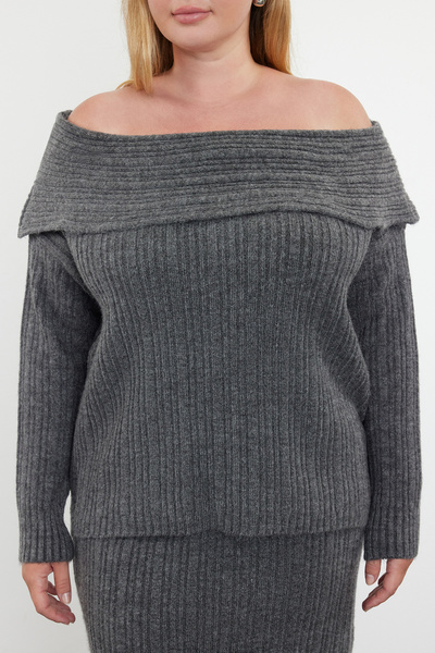 Trendyol Curve Set tricotaje cu cordon guler Carmen - Antracit TBBAW25CP00001