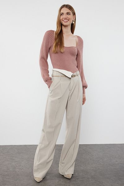 Trendyol Collection Heart Collar Pink Knitwear Crop Sweater - TWOAW22KZ1760