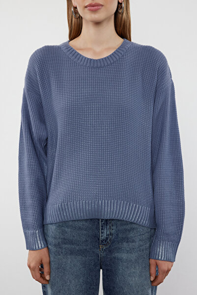 Trendyol Collection Pulover tricotat cu imprimeu folie albastră TWOAW24KZ00969