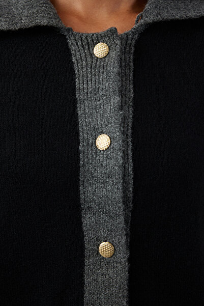 Trendyol Collection Color Blocked Anthracite Knitwear Cardigan - Soft Texture TWOAW25HI00225