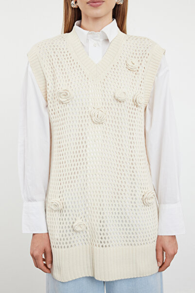 Trendyol Modest Floral Detailed Openwork Knitwear Sweater - TCTAW25UV00001