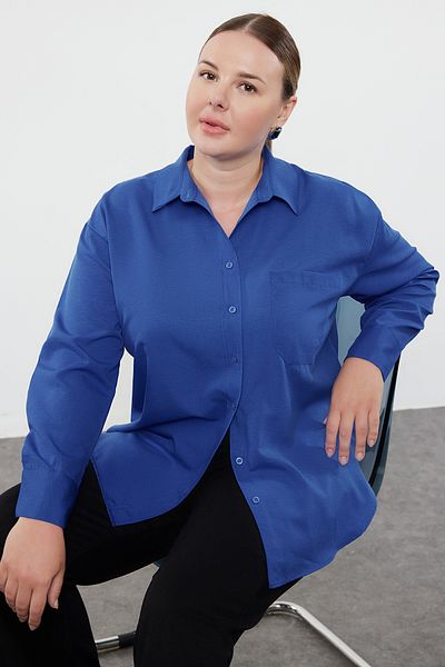 Trendyol Curve Σκούρο μπλε Boyfriend Woven πουκάμισο TBBSS22GO0323