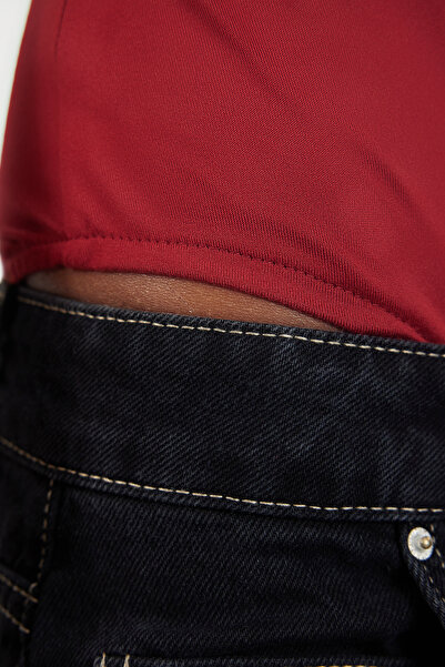 Trendyol Collection Βουργουνδία Εφαρμοσμένο/Εφαρμοσμένο μακρυμάνικο γιακά όρθιο ελαστικό κούμπωμα Πλεκτό κορμάκι TWOAW25BD00003