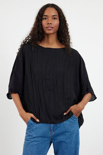 Trendyol Collection Short Sleeve Black Woven Blouse - Wrinkled Effect TWOAW25BZ00051
