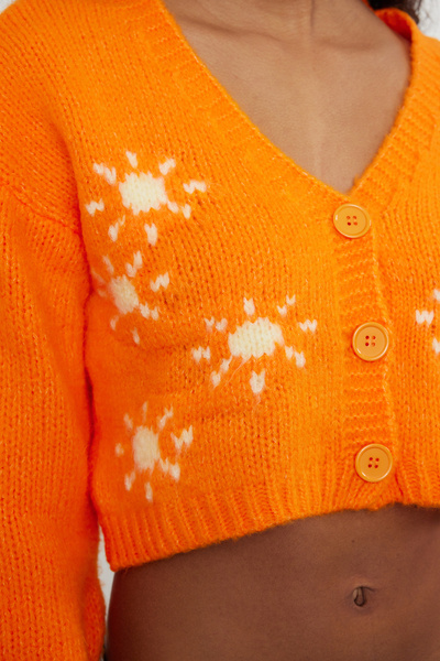 Trendyol Collection Orange Soft Texture Pattern Knitwear Cardigan Twoaw22Hi0026