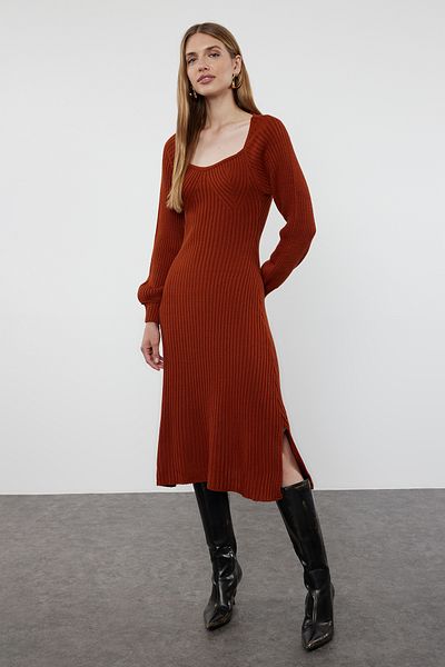 Trendyol Collection Φόρεμα Πλεκτό Πλακάκι Midi Heart Collar - TWOAW24EL00212
