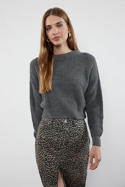 Trendyol Collection Anthracite Super Crop Knitwear Sweater - TWOAW23KZ01620