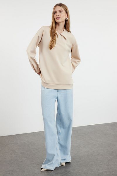 Trendyol Modest Beiges, übergroßes Strick-Sweatshirt - Diver/Scuba Tunic TCTAW25UK00002