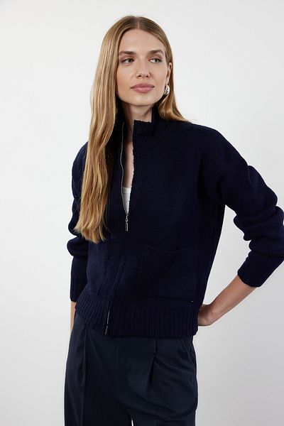 Trendyol Collection Темно-синій м'який светр на блискавці TWOAW25HI00019