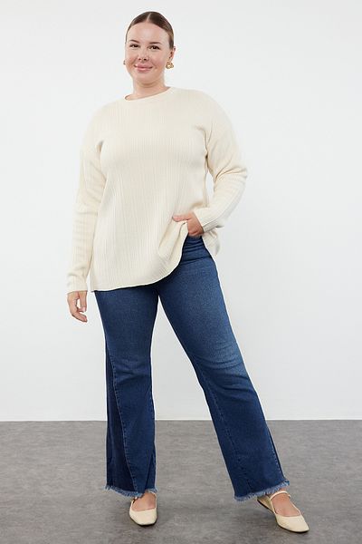 Trendyol Curve Corded Ecru Knitwear Sweater - Crew Neck TBBAW25AN00043