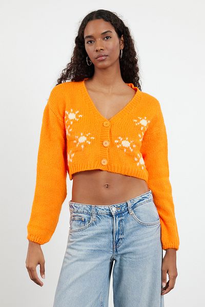 Trendyol Collection Cardigan portocaliu cu modele cu textura moale TWOAW22HI0026