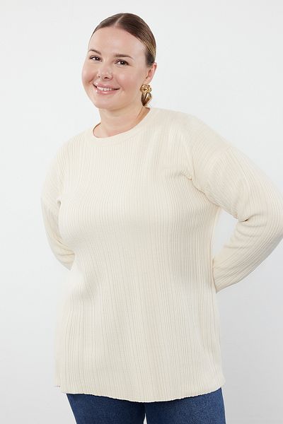 Trendyol Curve Corded Ecru Knitwear Sweater - Crew Neck TBBAW25AN00043